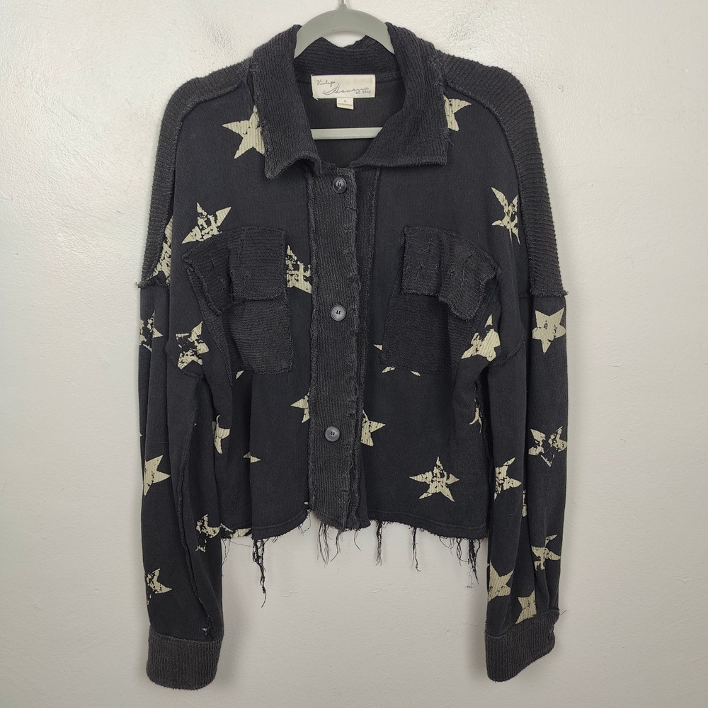 Vintage Havana Shacket Womens Large‎ Star Print Button Front Crop Jacket Top - Picture 2 of 8